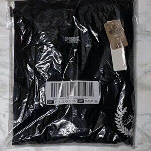 Victoria's Secret PINK Oversized Long-Sleeve Campus Tee T-Shirt XS Pure Black